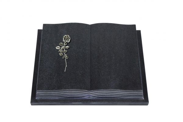Grabbuch, Indien Black Granit, 60cm x 45cm x 10cm, inkl. Alurose mit Blättern