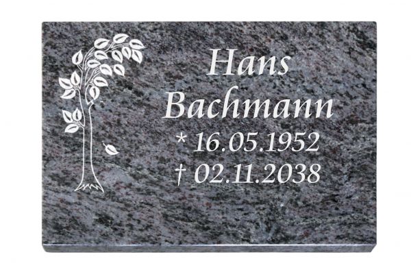 Liegeplatte, Orion Granit rechteckig 40cm x 30cm x 3cm, inkl. schmalem Baum