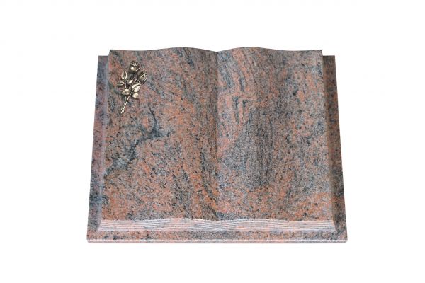 Grabbuch, Multicolor Granit, 60cm x 45cm x 10cm, inkl. kleiner Bronzerose