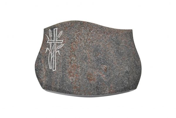Liegestein Verdi, Himalaya Granit, 50cm x 40cm x 10cm, inkl. Kreuz mit Ähren
