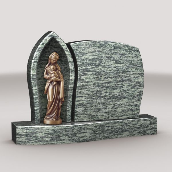 Doppelgrabstein Olive Grün, inkl. Madonna aus Bronze