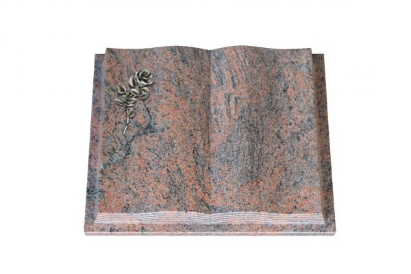 Grabbuch, Multicolor Granit, 45cm x 35cm x 8cm, inkl. kleiner Alurose mit Blüte