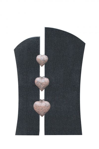 Einzelgrabstein, Indien Black und Multicolor Granit 105cm x 62cm x 14cm, inkl. Herzen