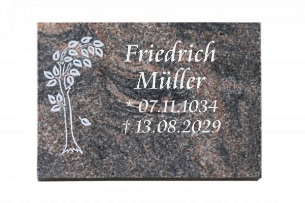 Liegeplatte, Himalaya Granit rechteckig 40cm x 30cm x 3cm, inkl. vertieften Baum