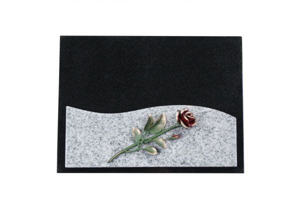 Liegestein, Indien Black und Viscount White Granit 40cm x 30cm x 3cm, inkl. roten Rose
