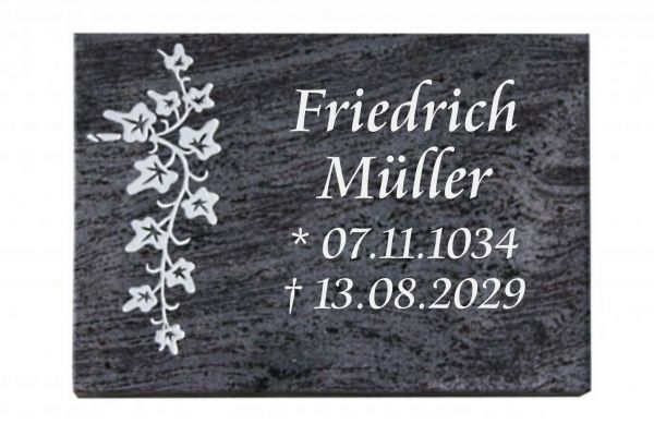 Liegeplatte, Orion Granit rechteckig 40cm x 30cm x 3cm, inkl. Efeuranke