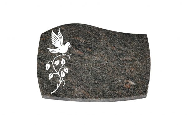 Liegeplatte, Himalaya Granit mit Fasen 40cm x 30cm x 3cm, inkl. Vogel auf Ast