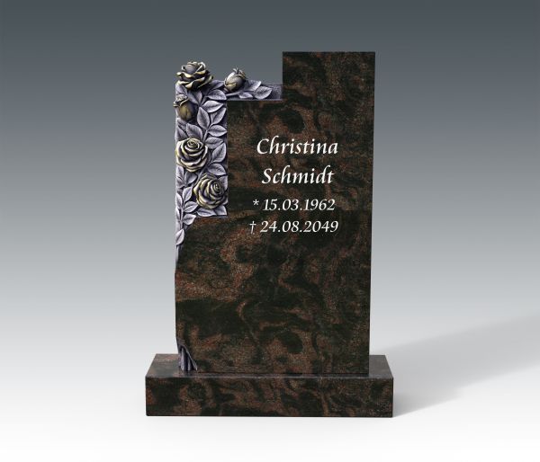 Urnengrabstein mit handgearbeiteter Rosen, Indora Granit 80cm x 40cm x 14cm
