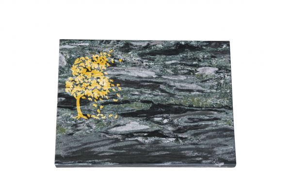 Liegeplatte, Wave Green Granit 40cm x 30cm x 3cm, inkl. goldenem Baum