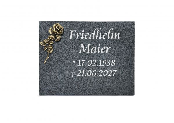 Liegeplatte, Padang Granit rechteckig 40cm x 30cm x 3cm, inkl. Bronzerose