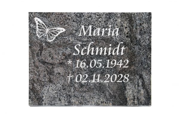 Liegeplatte, Paradiso Granit rechteckig 40cm x 30cm x 3cm, inkl. Schmetterling