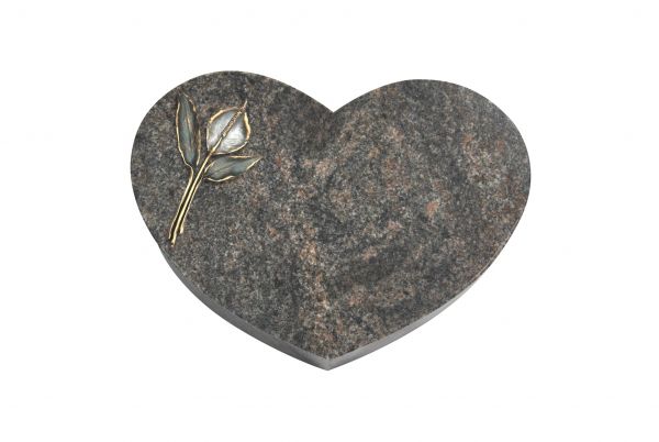 Liegestein Herz, Himalaya Granit, 50cm x 40cm x 10cm, inkl. Calla aus Bronze