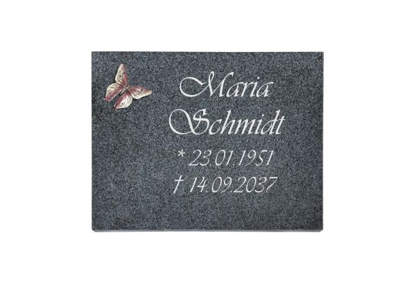 Liegeplatte, Padang Dark Granit rechteckig 40cm x 30cm x 3cm, inkl. Schmetterling