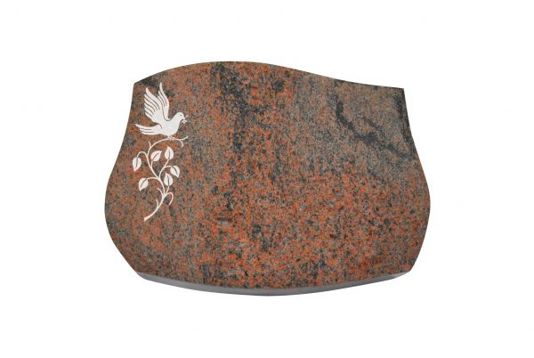 Liegestein Verdi, Multicolor Granit, 50cm x 40cm x 10cm, inkl. Vogel auf Ast