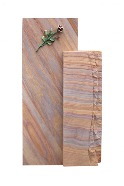 Urnengrabstein, Rainbow Sandstein 80cm x 40cm x 14cm, inkl. Rose