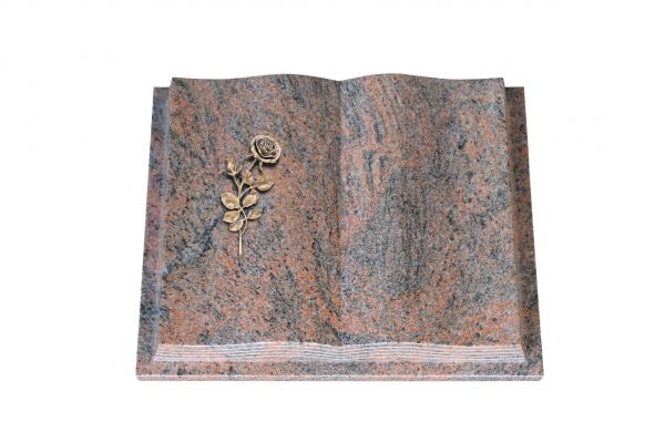 Grabbuch, Multicolor Granit, 60cm x 45cm x 10cm, inkl. Bronzerose mit Blüte