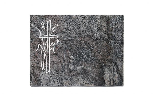 Liegeplatte, Paradiso Granit rechteckig 40cm x 30cm x 3cm, inkl. Kreuz und Ähren