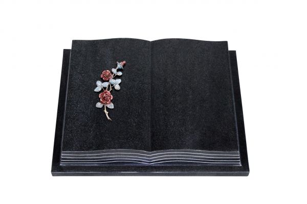 Grabbuch, Indien Black Granit, 50cm x 40cm x 10cm, inkl. farbiger Rose