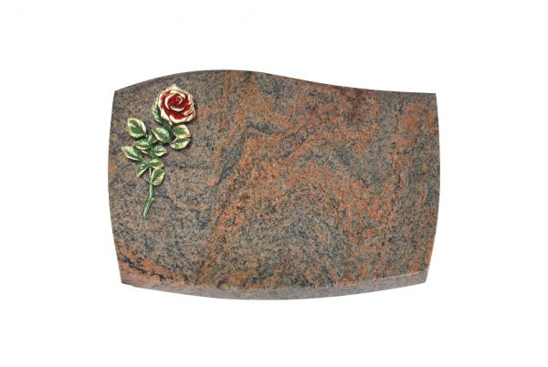 Liegeplatte, Multicolor Granit mit Fasen 30cm x 20cm x 4cm, inkl. farbiger Rose