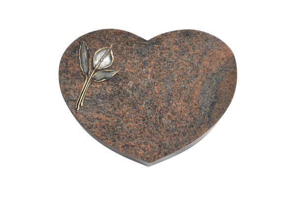 Liegestein Herz, Multicolor Granit, 50cm x 40cm x 10cm, inkl. Calla aus Bronze