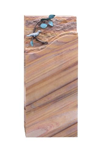 Urnengrabstein, Rainbow Sandstein 90cm x 35cm x 14cm, inkl. Vogel auf Ast