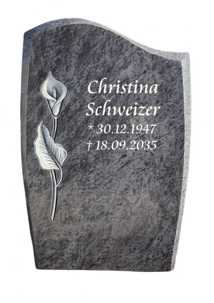 Urnengrabstein, Blume Calla vertieft gehauen, Orion Granit 80cm x 50cm x 14cm