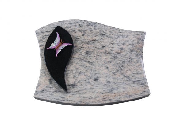 Liegestein, Indien Black und Raw Silk Granit, 45cm x 35cm x 5cm, inkl. Schmetterling aus Alu