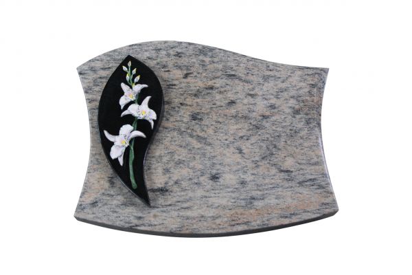 Liegestein, Indien Black und Raw Silk Granit, 45cm x 35cm x 5cm, inkl. Lilie