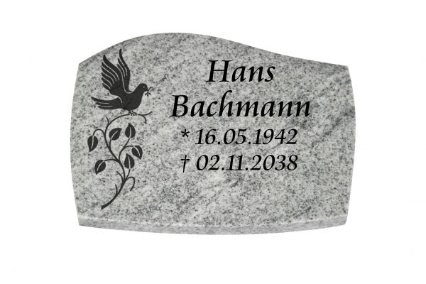 Liegeplatte, Viscount White Granit mit Fasen 40cm x 30cm x 3cm, inkl. Vogel auf Ast in schwarz