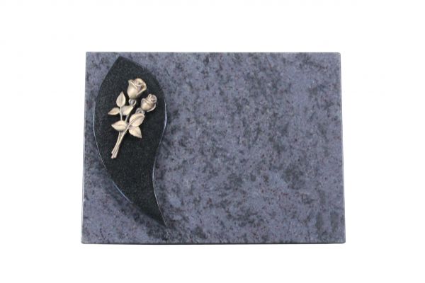 Liegestein, Indien Black und Orion Granit 40cm x 30cm x 3cm, inkl. kleiner Bronzerose