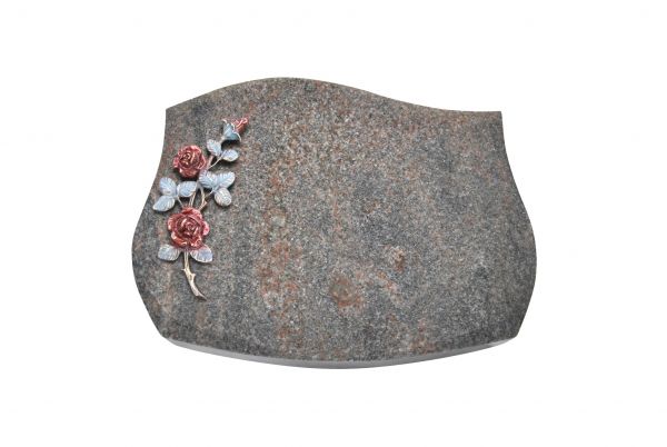 Liegestein Verdi, Himalaya Granit, 40cm x 30cm x 8cm, inkl. farbiger Rose aus Bronze