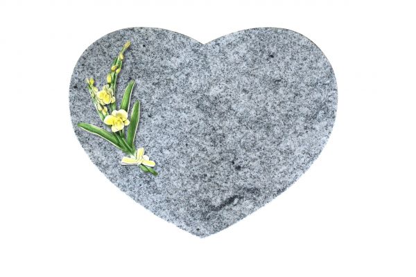 Liegestein Herz, Viscount White Granit, 50cm x 40cm x 10cm, inkl. Orchidee aus Alu
