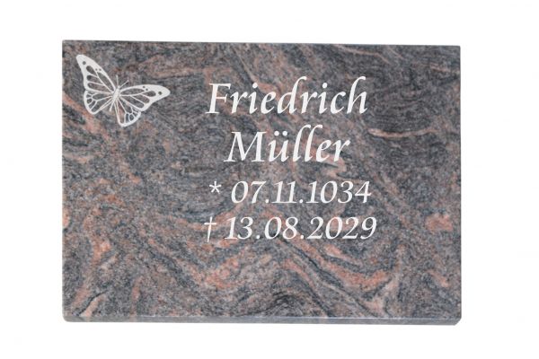Liegeplatte, Himalaya Granit 40cm x 30cm x 3cm, inkl. Schmetterling