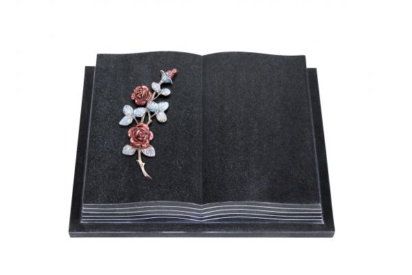 Grabbuch, Indien Black Granit, 40cm x 30cm x 8cm, inkl. farbiger Rose