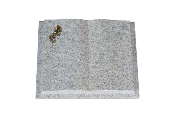 Grabbuch, Viscount White Granit, 50cm x 40cm x 10cm, inkl. kleiner Bronzerose mit Blüte