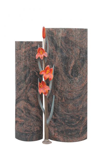 Einzelgrabstein, Indora Granit 105cm x 65cm x 16cm, inkl. farbiger Blume