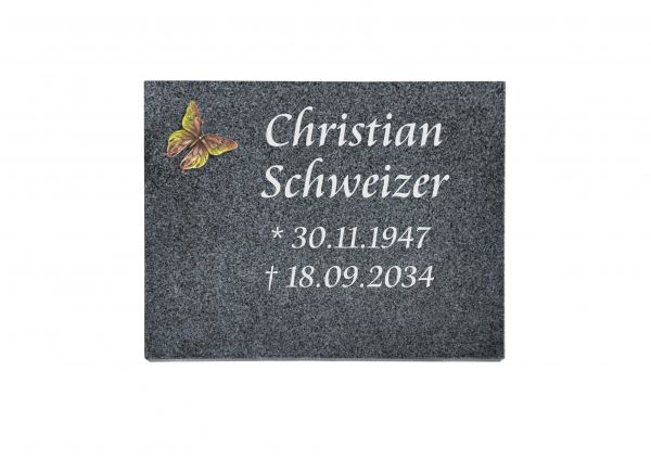 Liegeplatte, Padang Dark Granit rechteckig 40cm x 30cm x 3cm, inkl. farbigem Schmetterling