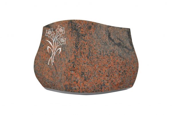 Liegestein Verdi, Multicolor Granit, 50cm x 40cm x 10cm, inkl. Narzissen