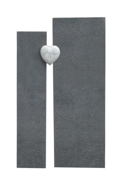Einzelgrabstein, Padang Dark Granit 105cm x 59cm x 14cm, inkl. Herz aus Viscount White Granit