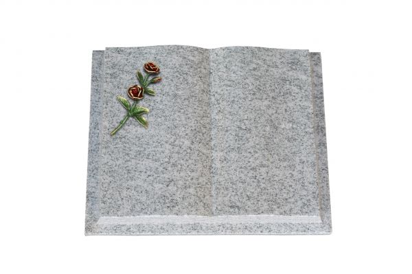 Grabbuch, Viscount White Granit, 40cm x 30cm x 8cm, inkl. farbiger Doppelrose