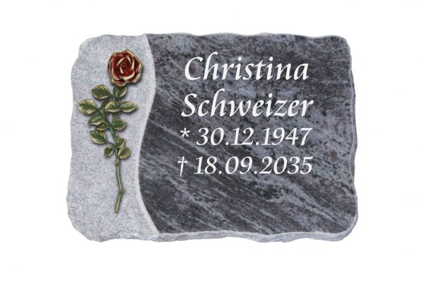 Liegeplatte, Orion Granit 40cm x 30cm x 4cm, inkl. farbiger Rose