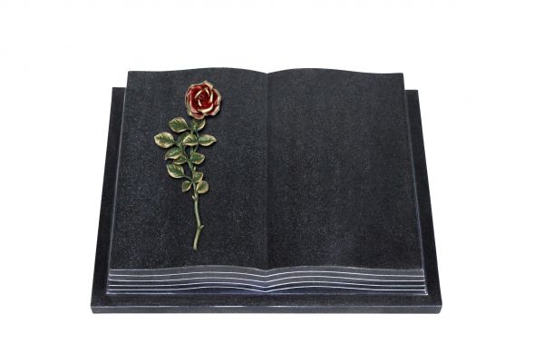 Grabbuch, Indien Black Granit, 40cm x 30cm x 8cm, inkl. roter Rose