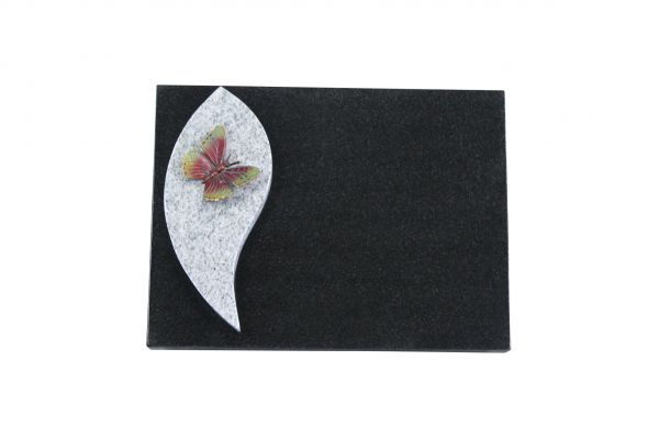 Liegestein, Indien Black und Viscount White Granit 40cm x 30cm x 3cm, inkl. getönter Schmetterling