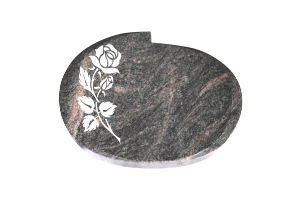 Liegestein Mozart, Himalaya Granit, 40cm x 30cm x 8cm, inkl. Rose mit Blättern