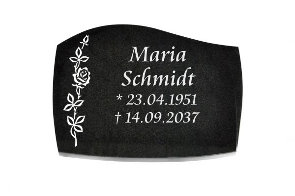 Liegeplatte, Black Granit mit Fasen 40cm x 30cm x 3cm, inkl. schmaler Rose