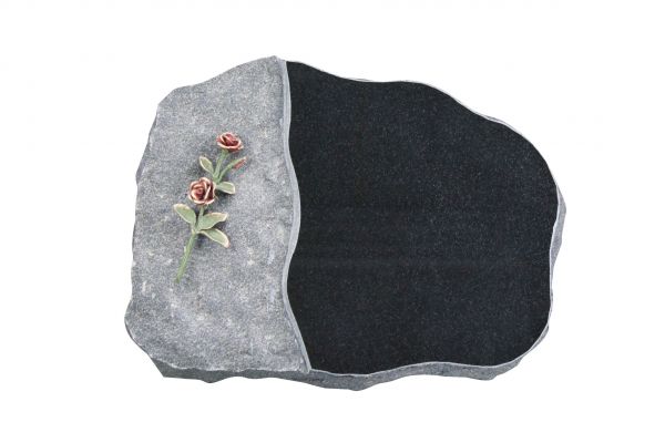 Liegestein Haydn, Black Granit, 40cm x 30cm x 8cm, inkl. farbiger Doppelrose