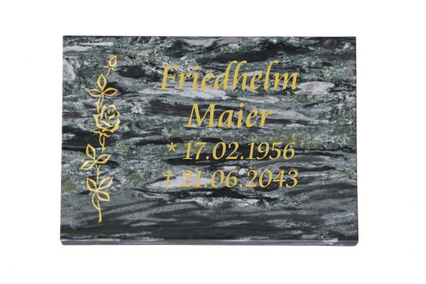 Liegeplatte, Wave Green Granit 40cm x 30cm x 3cm, inkl. schmaler Rose