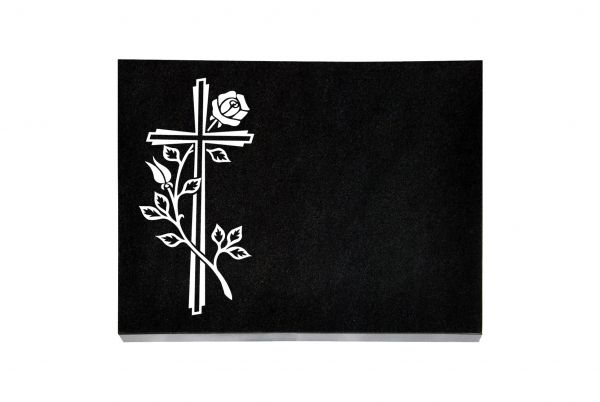 Liegeplatte, Black Granit rechteckig 40cm x 30cm x 3cm, inkl. Kreuz mit Ähren