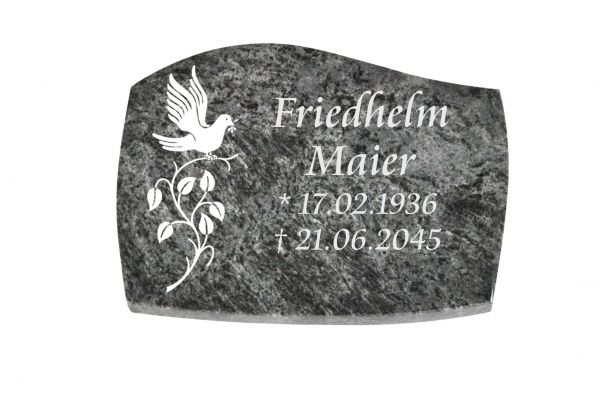 Liegeplatte, Orion Granit mit Fasen 40cm x 30cm x 3cm, inkl. Vogel auf Ast