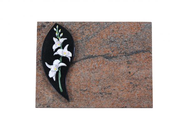 Liegestein, Indien Black und Multicolor Granit 40cm x 30cm x 3cm, inkl. Lilie
